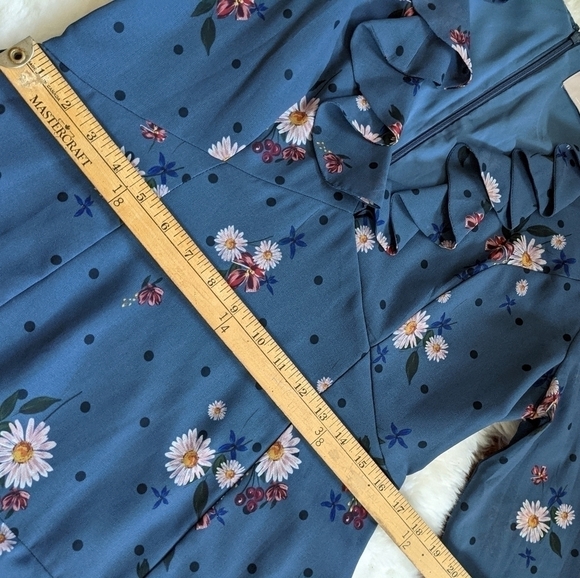 Keepsake Run Free Dark Slate Blue Floral Print Ruffled Long Sleeve Dress xl - Picture 12 of 16